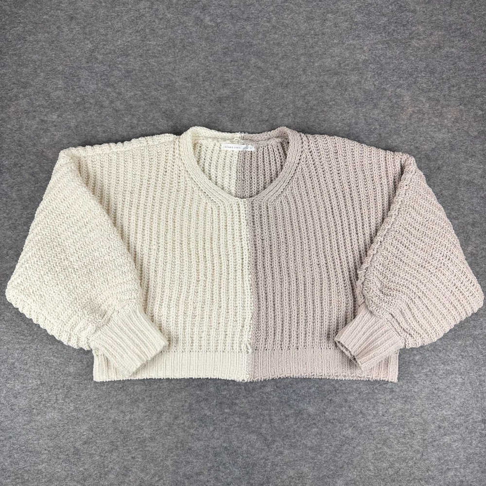 Altar'd State Celeste Colorblock Sweater Chenille Knit Cropped Womens Large L
